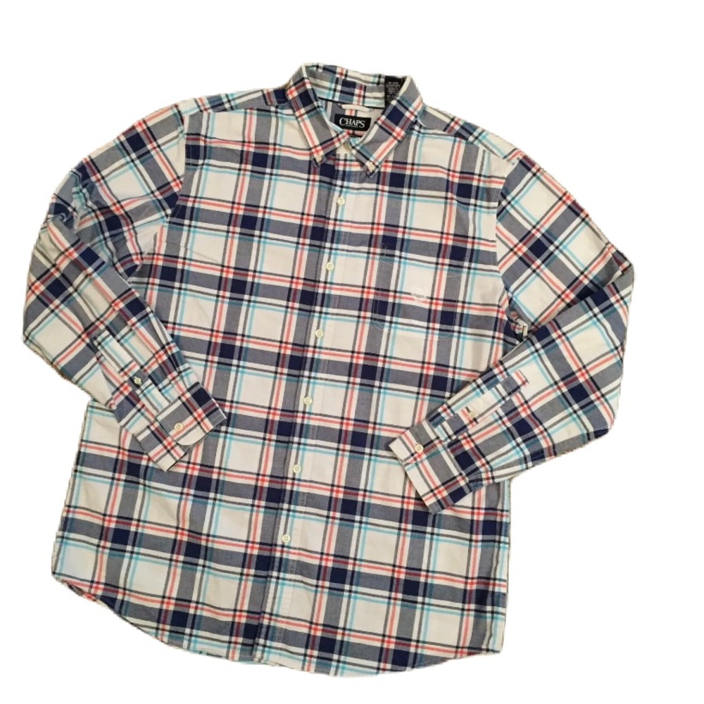 MENS‎ XXL CHAPS BUTTON DOWN LONG SLEEVE OXFORD STRETCH PLAID BUTTON UP 0022